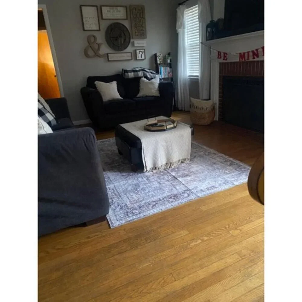 New 5x7 Gray Vintage Area Rug, Washable Non-Slip Floral Carpet for Indoor Use